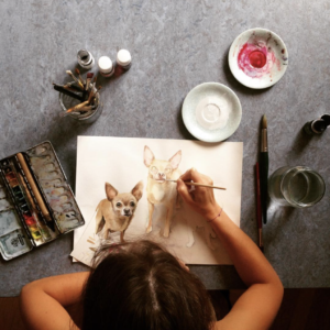 Marianne Musek malt ein Hundeportrait